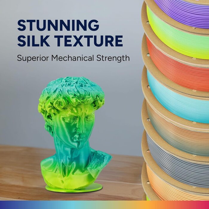 OVPLA-SLK-TRPC - OVERTURE Silk PLA Rainbow Filament 1.75mm, Bi-Color Shiny PLA Finish, Smooth & Glossy, 1kg Spool (2.2lbs), Ideal for Cosplay Jewelry & Home Decor (Silk Tropic)