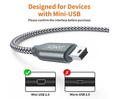MINI-B2USB-A-6FT - JXMOX Mini USB Cable, 6.6ft USB 2.0 Type A Male to Mini B Charging Cord Compatible with Hero 3+, PS3 Controller, Digital Camera, Dash Cam, MP3 Player, Garmin Nuvi GPS, GPS Receiver