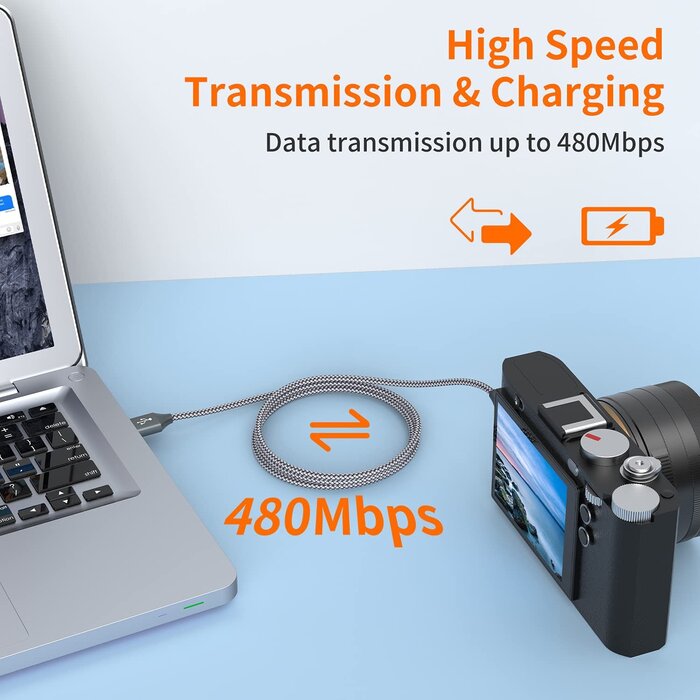 MINI-B2USB-A-6FT - JXMOX Mini USB Cable, 6.6ft USB 2.0 Type A Male to Mini B Charging Cord Compatible with Hero 3+, PS3 Controller, Digital Camera, Dash Cam, MP3 Player, Garmin Nuvi GPS, GPS Receiver