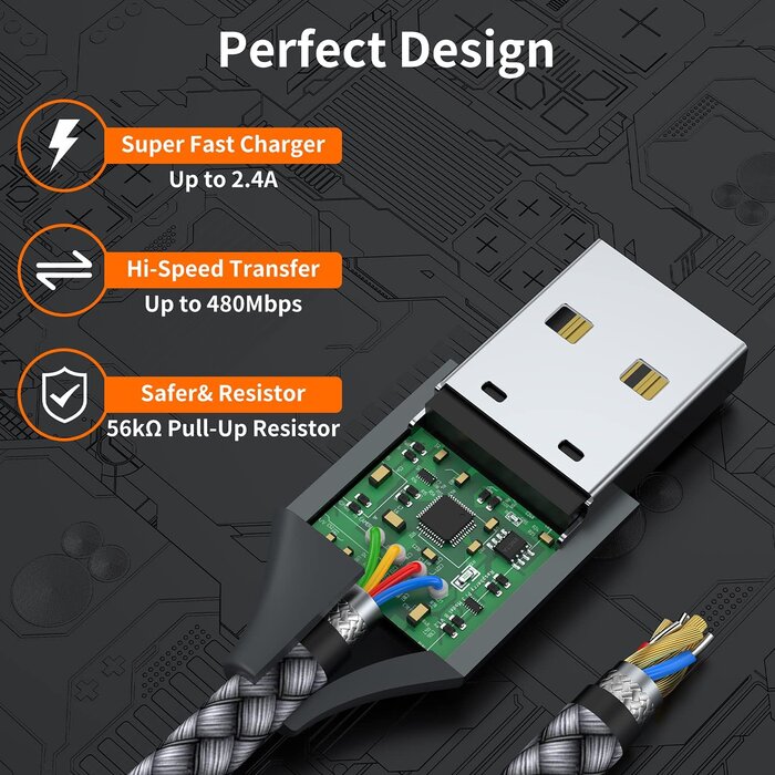 MINI-B2USB-A-6FT - JXMOX Mini USB Cable, 6.6ft USB 2.0 Type A Male to Mini B Charging Cord Compatible with Hero 3+, PS3 Controller, Digital Camera, Dash Cam, MP3 Player, Garmin Nuvi GPS, GPS Receiver