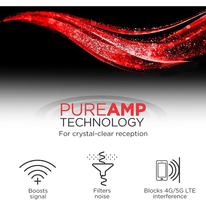 42178-3 - GE Indoor HD Digital TV Antenna Amplifier, Low Noise Antenna Signal Booster, Clears Up Pixelated Low-Strength Channels, Supports HD Smart TV VHF UHF, AC Adapter, Black, 42178