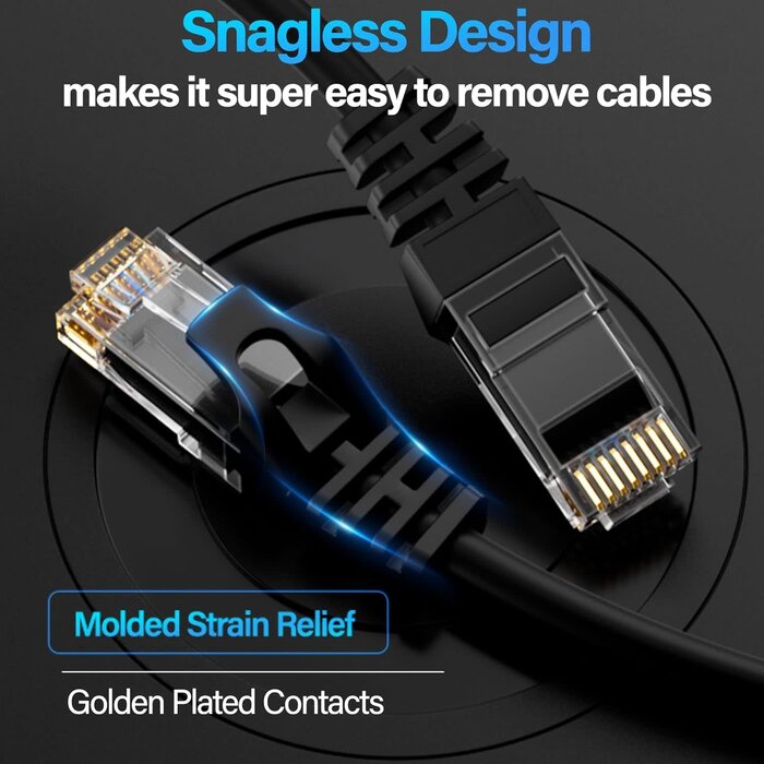 CAT-6-14FT - Cat6 Ethernet Cable 10Gbps 14 ft, UTP Ethernet Cable Cat 6, Flexible Bare Copper Cat6 Cable, Cat 6 Network Cable for Server, Data Center, Black