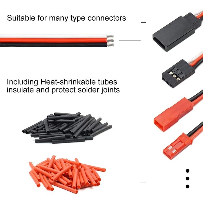 C62-10-12IN - elechawk 12 Inch Servo Extension Cable Wire 22AWG 26AWG 60 Cores Lead 3P Line for RC Cars Drones Boats Planes Model Accessories