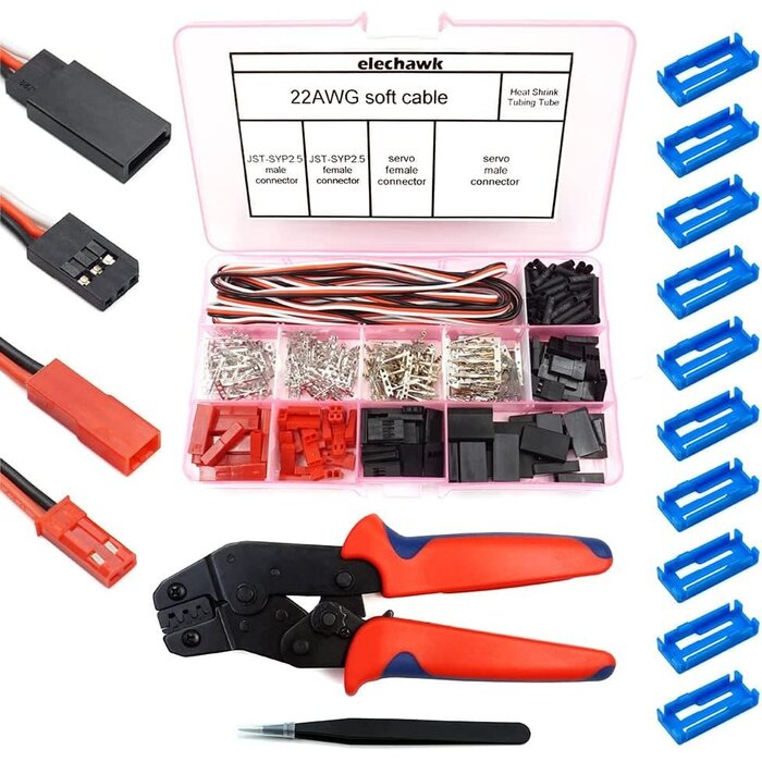CWK-SYF254-FM02 - elechawk 55 Set Servo Plug Male Female Connector Crimp Pin Cable Kit with Crimping Tool Compatible JST SYP Futaba for Hitec Spektrum RC
