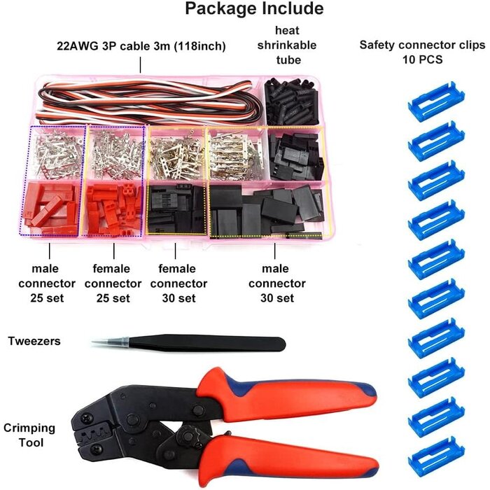 CWK-SYF254-FM02 - elechawk 55 Set Servo Plug Male Female Connector Crimp Pin Cable Kit with Crimping Tool Compatible JST SYP Futaba for Hitec Spektrum RC