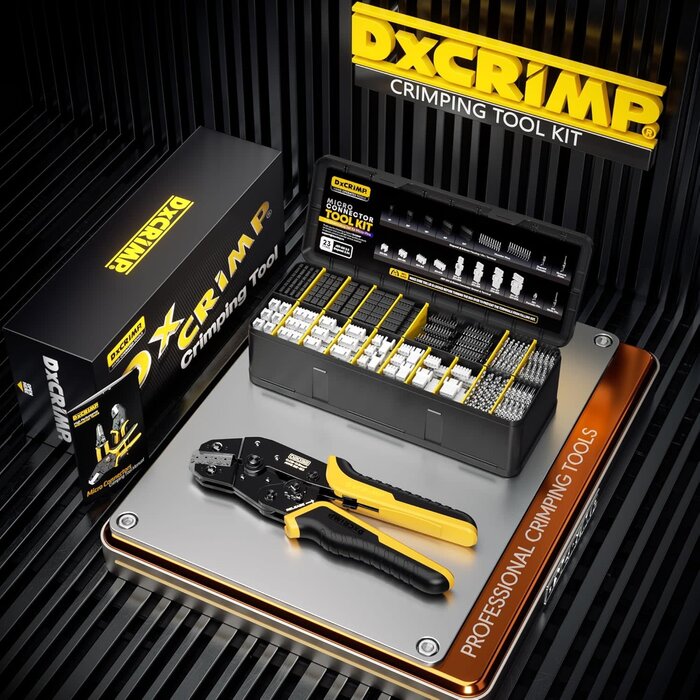 JST-DX-1 - DXCRIMP Crimping Tool Connector Kit, 23 Types of JST-XH 2.5mm and Dupont 2.54mm Connectors, 32-20 AWG Ratchet Crimping Pliers for JST, Dupont, KF2510, Molex, AMP EI-Serie