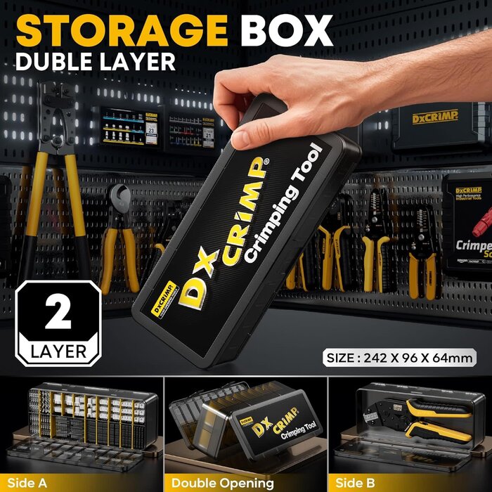 JST-DX-1 - DXCRIMP Crimping Tool Connector Kit, 23 Types of JST-XH 2.5mm and Dupont 2.54mm Connectors, 32-20 AWG Ratchet Crimping Pliers for JST, Dupont, KF2510, Molex, AMP EI-Serie