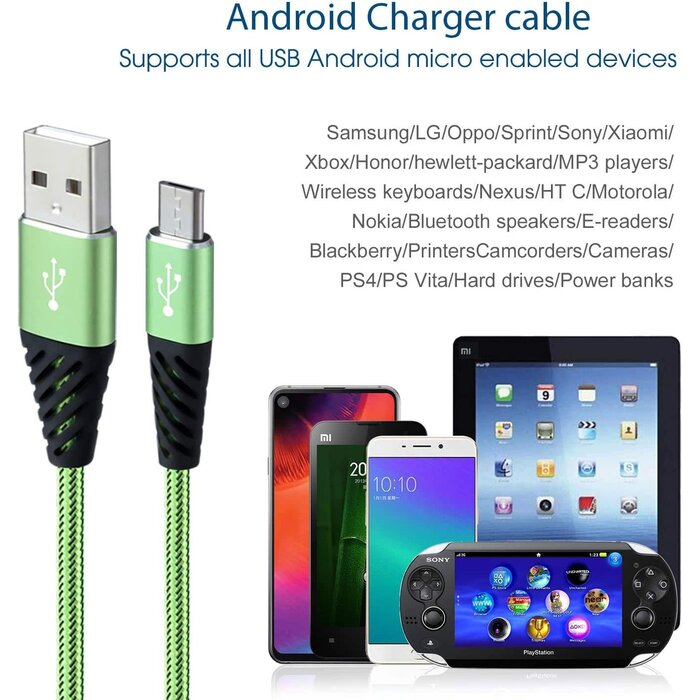 MICRO-USB-10FT - Boenoea Fast Phone Charger Android 10ft Long Micro USB Cable Braided Compatible with Samsung Galaxy J3 J7 S6 S7 Edge Note 4 5 LG BlackBerry Motorola Xbox PS4 Kindle