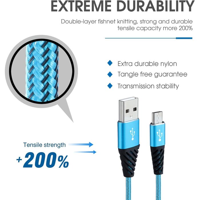 MICRO-USB-10FT - Boenoea Fast Phone Charger Android 10ft Long Micro USB Cable Braided Compatible with Samsung Galaxy J3 J7 S6 S7 Edge Note 4 5 LG BlackBerry Motorola Xbox PS4 Kindle