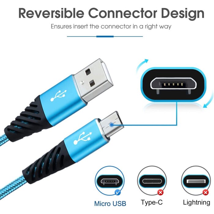 MICRO-USB-10FT - Boenoea Fast Phone Charger Android 10ft Long Micro USB Cable Braided Compatible with Samsung Galaxy J3 J7 S6 S7 Edge Note 4 5 LG BlackBerry Motorola Xbox PS4 Kindle