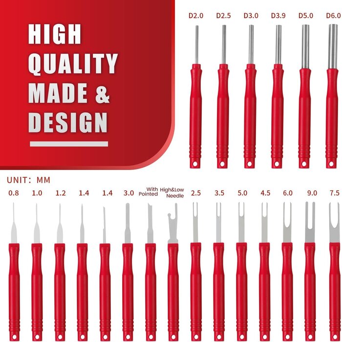 RED21 - XLWJBES Upgraded Terminal Removal Tool Kit, 21Pcs Red Electrical Pin Removal Tool Kit, Electrical Wire Connector Pin Release Tool, Automotive Terminal Release Kit for Household Devices