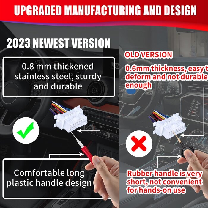 RED21 - XLWJBES Upgraded Terminal Removal Tool Kit, 21Pcs Red Electrical Pin Removal Tool Kit, Electrical Wire Connector Pin Release Tool, Automotive Terminal Release Kit for Household Devices