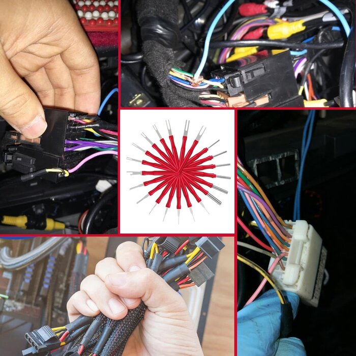 RED21 - XLWJBES Upgraded Terminal Removal Tool Kit, 21Pcs Red Electrical Pin Removal Tool Kit, Electrical Wire Connector Pin Release Tool, Automotive Terminal Release Kit for Household Devices