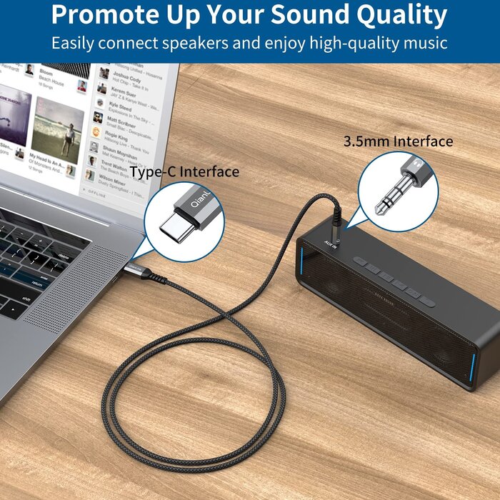 USBC-3.5MM-3FT - QianLink USB-C to 3.5mm Audio Aux Jack Cable (3.3ft), Type C to 3.5mm Headphone Car Stereo Cord for iPhone 15 16 17 Pro Max, Samsung Galaxy S25 S24 S23 S22 S21 Ultra, Note 20 10, Pixel 9 8 XL, iPad Pro