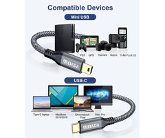 MINI-B2USB-C-10FT - AkoaDa Mini B to USB C Cable 10ft, USB C to Mini USB Cable Charging Cord for GoPro Hero 3+, PS3 Controller, MP3 Player, Yeti Microphone, Digital Camera, GPS Receiver, PDAs and More