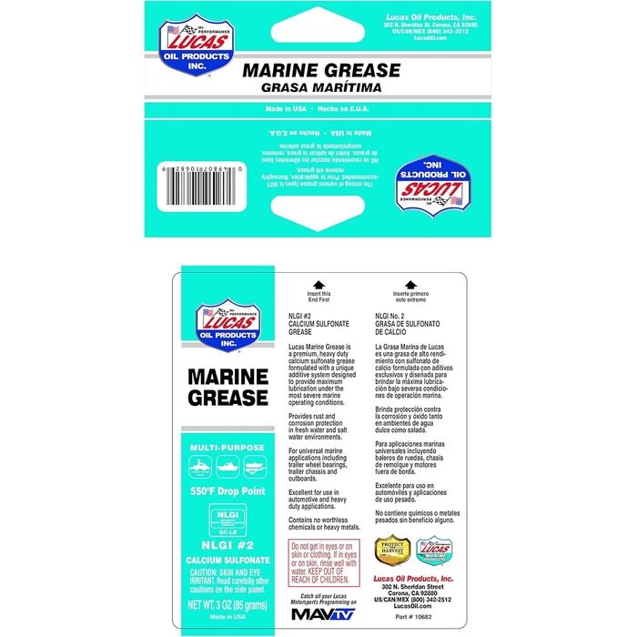 MRNE-GRSE-3OZ - Lucas Oil Marine Grease Tube, 3oz, Marine Wheel Bearing Grease, Waterproof Marine-Grade Protection Durability, Extreme Pressure Protection, Multi-Purpose for Steering Cables, Throttle and Shift Cables, 50g