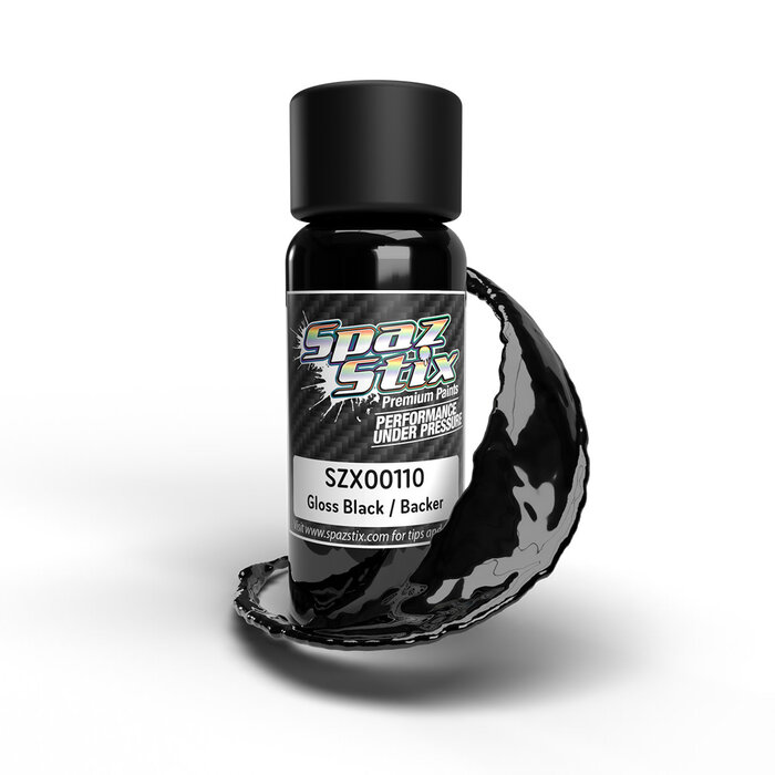 Spaz Stix SZX00110 - High Gloss Black / Backer, Airbrush Ready Paint, 2oz Bottle
