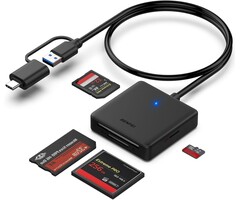 000328-BLK - BENFEI Memory Card Reader, BENFEI 4in1 USB 3.0 and USB-C to SD Micro SD MS CF Card Reader Adapter, 4 Cards Simultaneously Read and Write, Compatible with iPhone 15 Series, MacBook Pro/Air 2023, and More