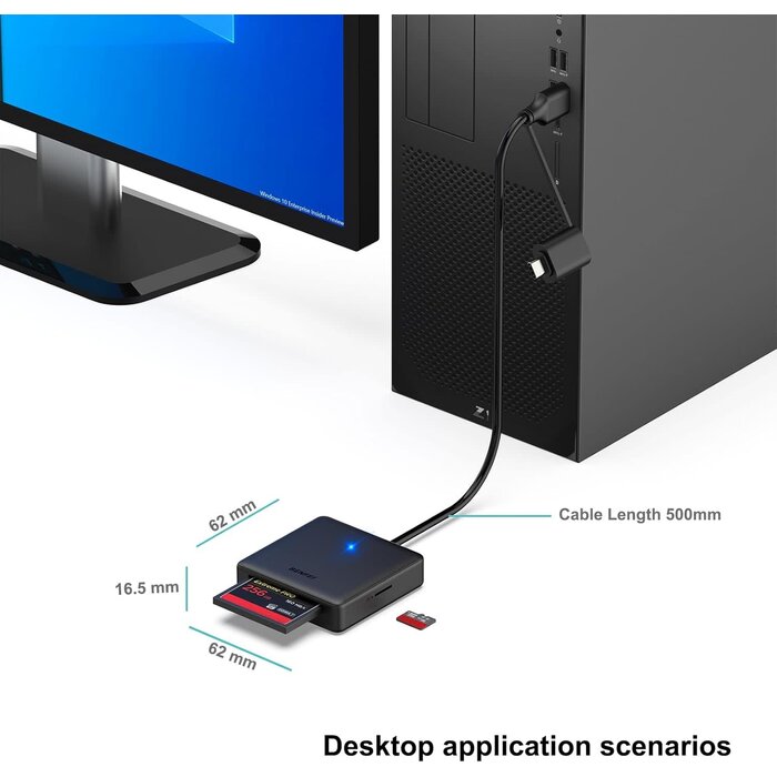 000328-BLK - BENFEI Memory Card Reader, BENFEI 4in1 USB 3.0 and USB-C to SD Micro SD MS CF Card Reader Adapter, 4 Cards Simultaneously Read and Write, Compatible with iPhone 15 Series, MacBook Pro/Air 2023, and More