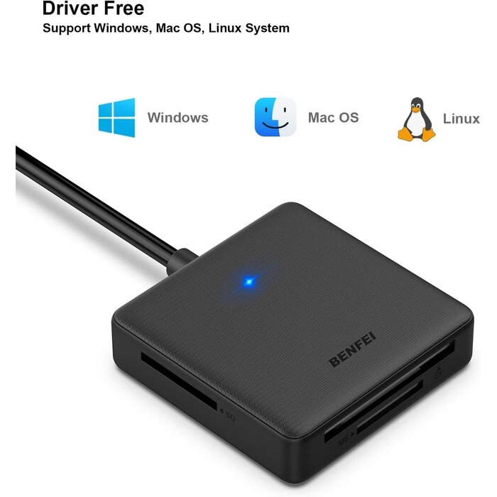 000328-BLK - BENFEI Memory Card Reader, BENFEI 4in1 USB 3.0 and USB-C to SD Micro SD MS CF Card Reader Adapter, 4 Cards Simultaneously Read and Write, Compatible with iPhone 15 Series, MacBook Pro/Air 2023, and More