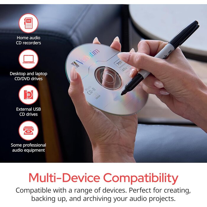 Verbatim 71310 - Verbatim Music CD-R 40X 80 Minute 700 MB Blank Recordable Audio Discs 25pk Spindle