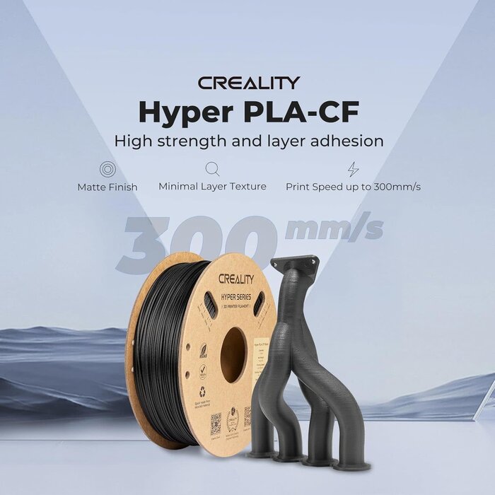 Creality HYPER-PLA-CF-BLK - Creality Black 3D Printer Filament PLA Carbon Fiber Filament 1.75mm for K1C, Hyper PLA-CF for High Speed 50-300mm/s, 1kg(2.2lbs)/Spool, Dimensional Accuracy +/- 0.03 mm (Black)