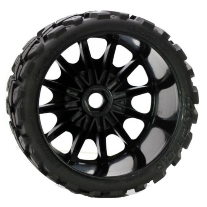 Power Hobby PHBPHT1141S - Raptor Belted Monster Truck Wheels/Tires (pr.), Pre-mounted, Sport Medium Compound 17mm Hex