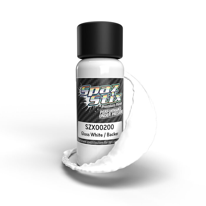 Spaz Stix SZX00200 - Solid White/Backer, Airbrush Ready Paint, 2oz Bottle