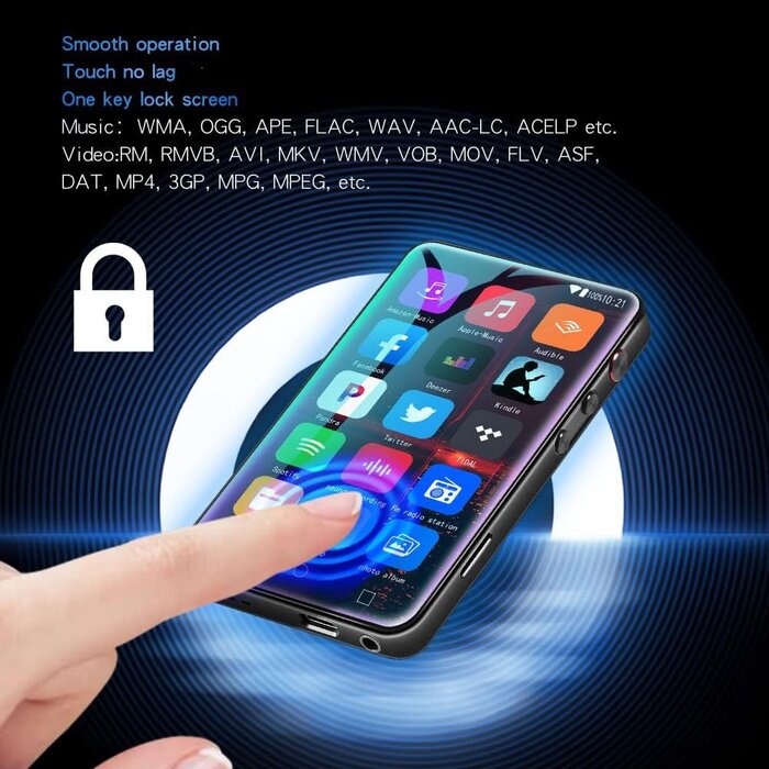 MP3 Player with Bluetooth and WiFi, 4.0" Full Touchscreen Mp4 Mp3 Player with Spotify, Audible, Amazon Music, Android Music Player with Speaker, FM Radio, E-Book, Up to 512 GB