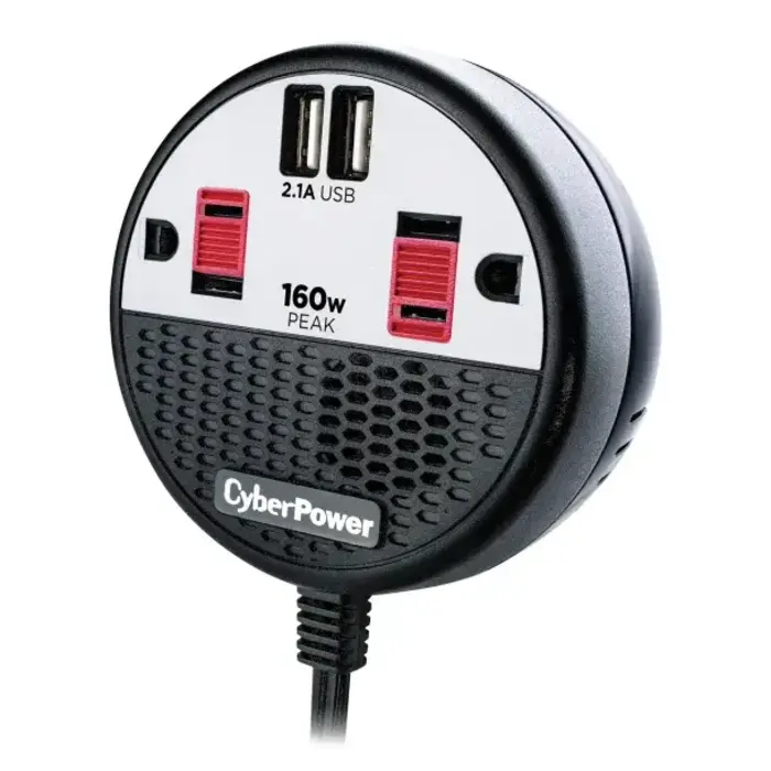 CPS160PPB2U - CyberPower® 2-AC Outlet and 2-USB Port 100-Continuous-Watt Car Power Inverter with 12-Volt Adapter Cord and Seat Pocket Hook, CPS160PPB2U