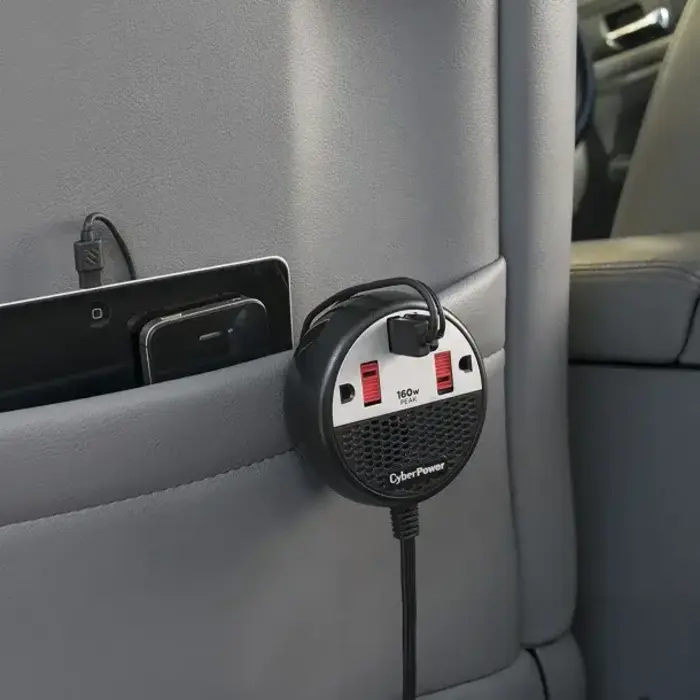CPS160PPB2U - CyberPower® 2-AC Outlet and 2-USB Port 100-Continuous-Watt Car Power Inverter with 12-Volt Adapter Cord and Seat Pocket Hook, CPS160PPB2U