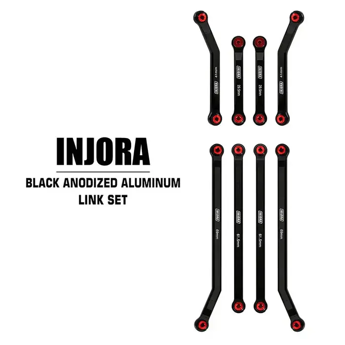 INJORA SCX24-72BK - INJORA 8PCS Aluminum High Clearance 4 Links Set for Axial SCX24 Deadbolt Betty, Black
