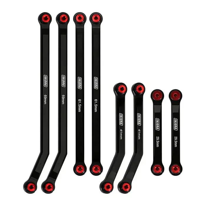 INJORA SCX24-72BK - INJORA 8PCS Aluminum High Clearance 4 Links Set for Axial SCX24 Deadbolt Betty, Black