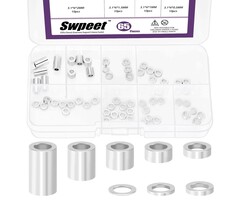 S4760 - Swpeet 65Pcs 8 Sizes M3 Aluminum Spacer Assortment Kit, 3.1×6mm(ID×OD) Silver Aluminum Standoff Column Spacer, Round Spacer Unthreaded Standoff Bushing Plain Finish, Length 0.5/1/1.5/2/2.5/3/6/10mm