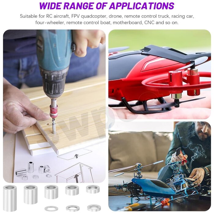 S4760 - Swpeet 65Pcs 8 Sizes M3 Aluminum Spacer Assortment Kit, 3.1×6mm(ID×OD) Silver Aluminum Standoff Column Spacer, Round Spacer Unthreaded Standoff Bushing Plain Finish, Length 0.5/1/1.5/2/2.5/3/6/10mm