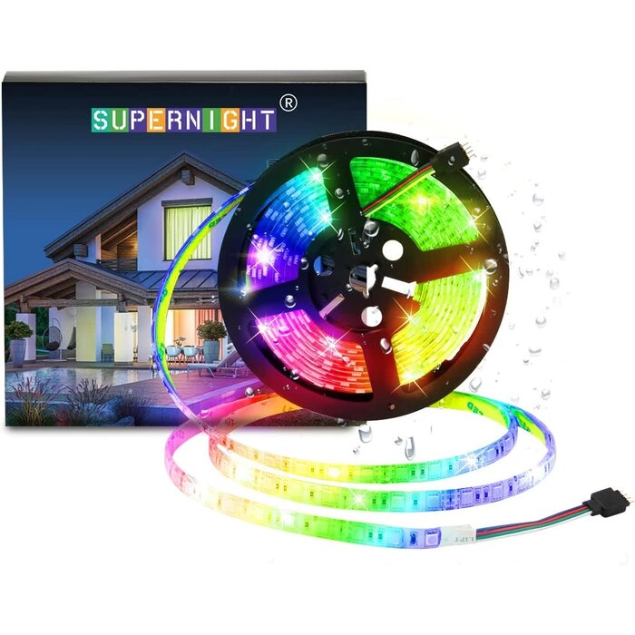 ST-TING-l263 - SUPERNIGHT LED Strip Lights, 16.4FT 5M SMD 5050 Waterproof 300LEDs RGB Color Changing Flexible LED Light Strip for Bedroom, TV Back Lighting (Not Include Power)