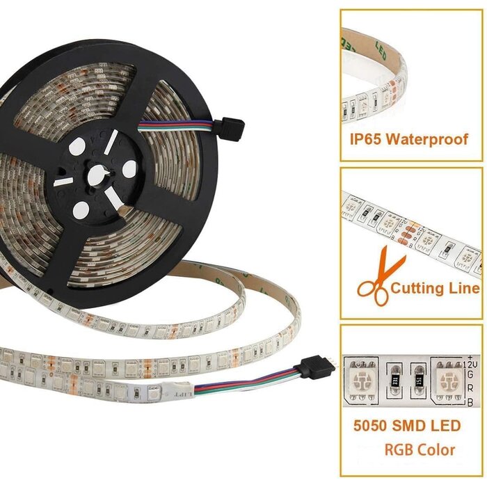 ST-TING-l263 - SUPERNIGHT LED Strip Lights, 16.4FT 5M SMD 5050 Waterproof 300LEDs RGB Color Changing Flexible LED Light Strip for Bedroom, TV Back Lighting (Not Include Power)