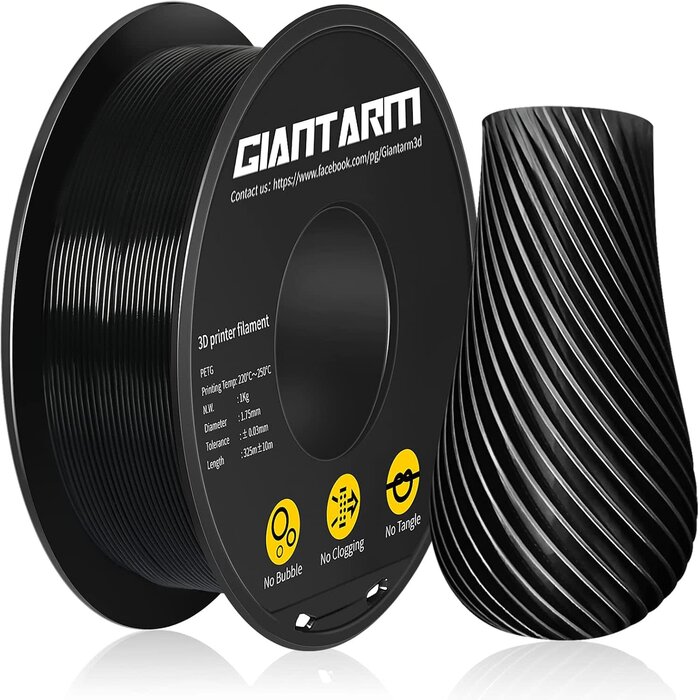 GIANTARM GA-PETG-BLK - GIANTARM Black PETG 3D Printer Filament Toughness Enhanced 1kg (2.2lbs), 1.75mm Dimensional Accuracy +/-0.03mm, 1080 Feet（330m/Roll, Vacuum Package, Fit for Most 3D FDM Printer