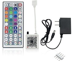 RGB-24V-PWR+RMT - FONEWE 44 Key RGB LED Strip Lights IR Remote Control, Remote Receiver RGB LED Light Strip, 24V Power Adapter for LED Lights
