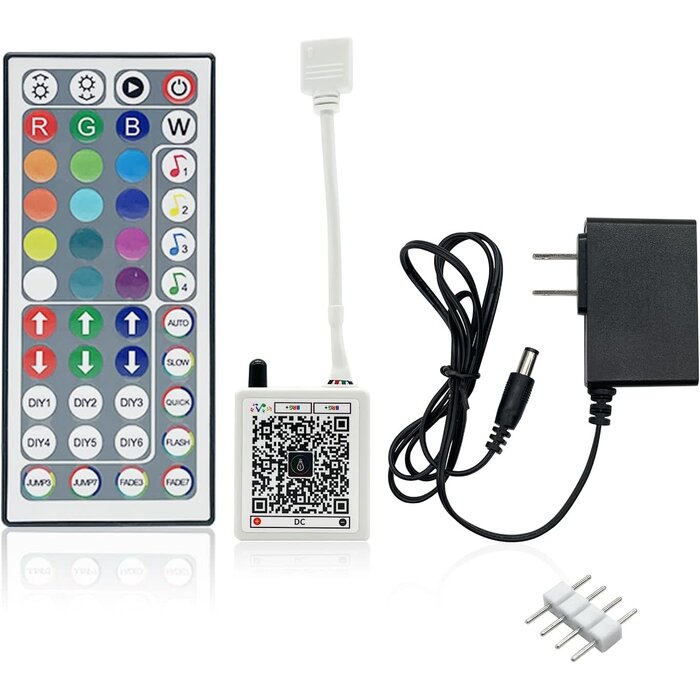 RGB-24V-PWR+RMT - FONEWE 44 Key RGB LED Strip Lights IR Remote Control, Remote Receiver RGB LED Light Strip, 24V Power Adapter for LED Lights