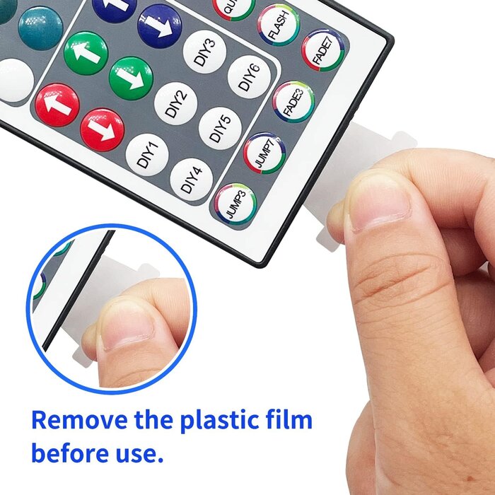 RGB-24V-PWR+RMT - FONEWE 44 Key RGB LED Strip Lights IR Remote Control, Remote Receiver RGB LED Light Strip, 24V Power Adapter for LED Lights