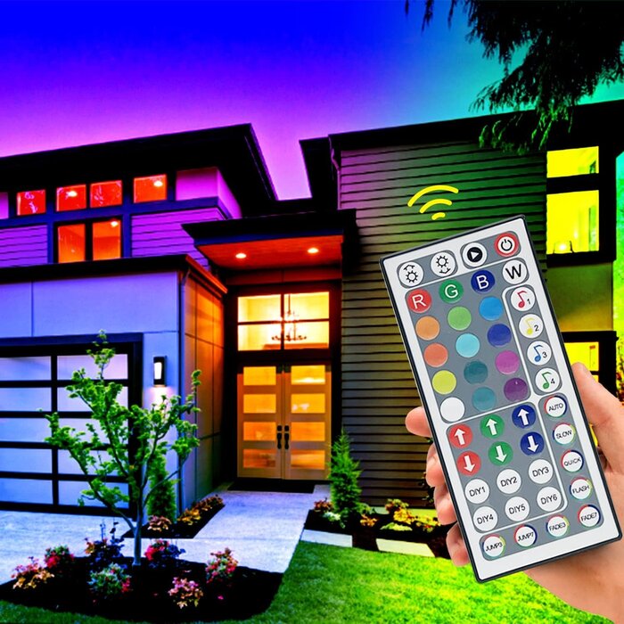RGB-24V-PWR+RMT - FONEWE 44 Key RGB LED Strip Lights IR Remote Control, Remote Receiver RGB LED Light Strip, 24V Power Adapter for LED Lights