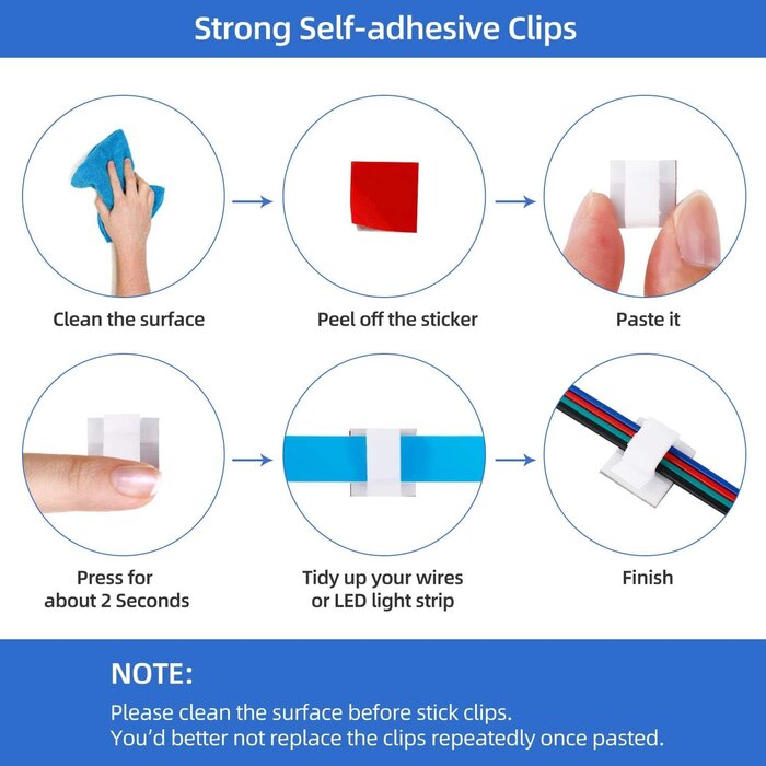 LED-ADH-WL-CNCT - MAOXWY 10 Pack LED Strip Light Self-Adhesive Wall Connectors