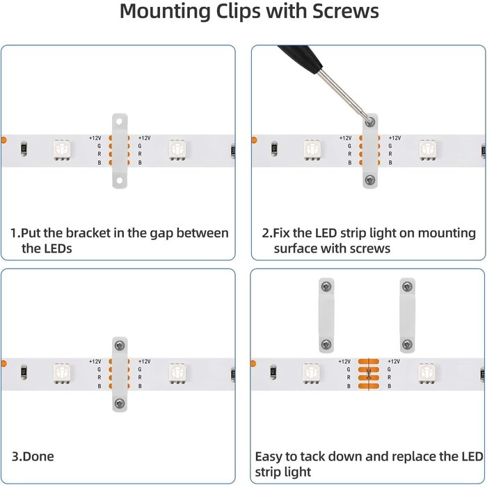 LED-MNT-CLPS - MAOXWY 20 Pack LED Strip Light Mounting Clips with Screws & Screw Driver