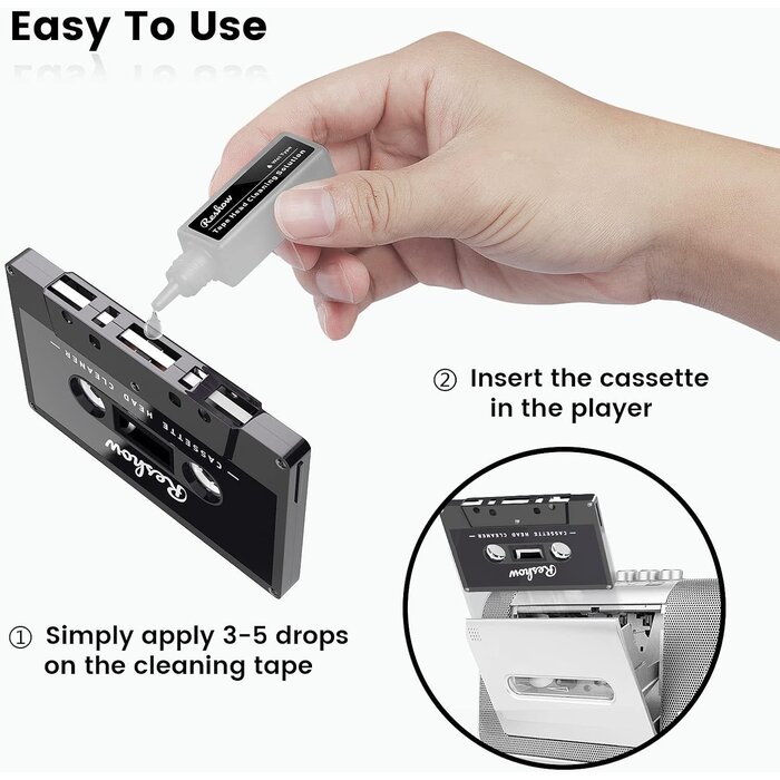 GD-2705 - Reshow Audio Tape Cassette Head Cleaner with 2 Cleaning Fluids Care Wet Maintenance Kit for Cassette Tape Player/Boombox/Deck/Recorder