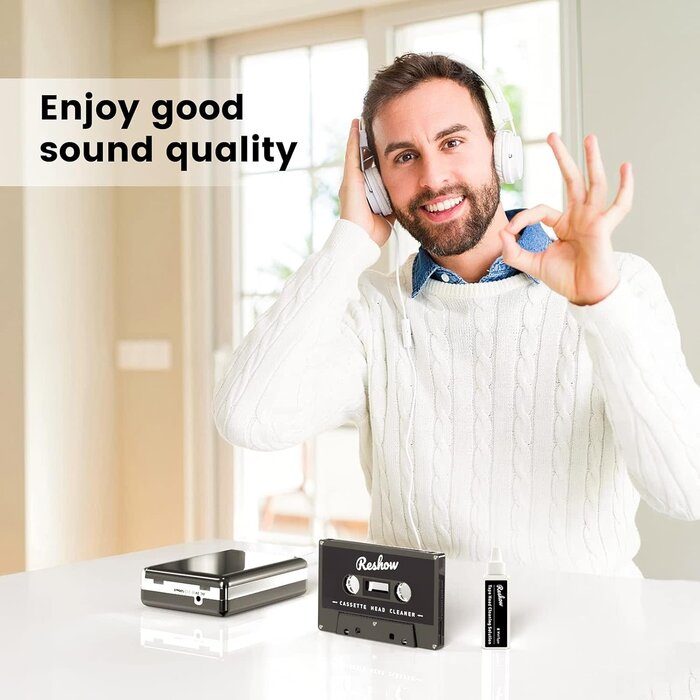 GD-2705 - Reshow Audio Tape Cassette Head Cleaner with 2 Cleaning Fluids Care Wet Maintenance Kit for Cassette Tape Player/Boombox/Deck/Recorder