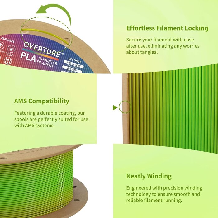 OVPLA-AVOCADO - OVERTURE Avocado PLA 3D Filament 1.75mm, 1kg Neatly Wound 3D Printer Filament 1kg Spool (2.2lbs), Dimensional Accuracy +/- 0.02 mm, Fit Most FDM 3D Printers (Avocado)