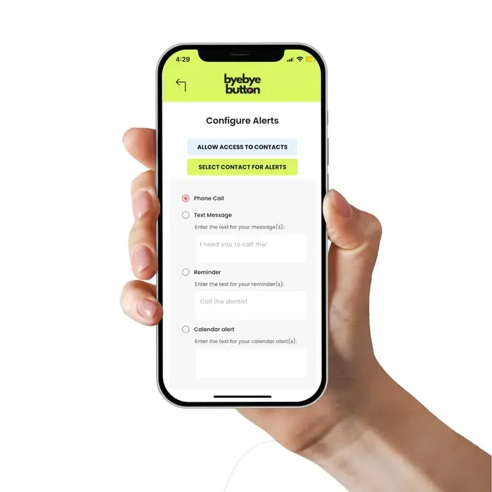 NEW-BYE-BYE - Bye Bye Button™ Your phone rings instantly—giving you a natural, believable reason to step away, Sleek, compact, and wirelessly connected, the Bye Bye Button™ clips to your keys, bag, or pocket so you’ll never be caught without an easy out.