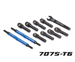Traxxas 8638X - TUBES 144 mm Blue Aluminum Toe Links (2), E-Revo VXL (TUBES blue-anodized, 7075-T6 aluminum, stronger than titanium) (144mm) (2)/ rod ends, assembled with steel hollow balls (8)/ aluminum wrench, 8mm (1)