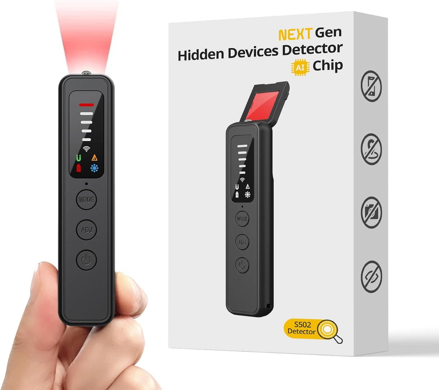 S502 - Souhpyh AI Hidden Devices Detector, Camera Detector, GPS Tracker & Bug Detector, Spy Camera Detectors – for Hotels, Travel, Home & Office: Portable RF Signal Scanner with 5-Level Sensitivity, AI-Powered Anti-Spy Device